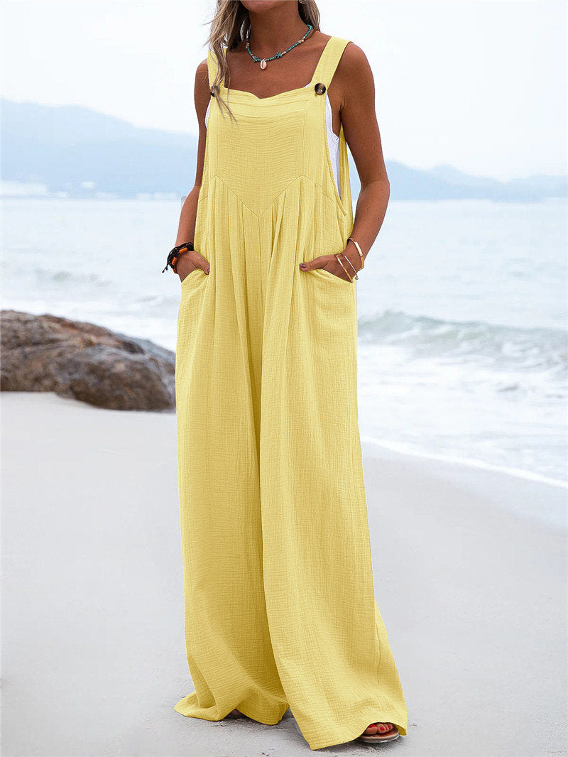 Sleeveless Beach Jumpsuit with Loose Pockets