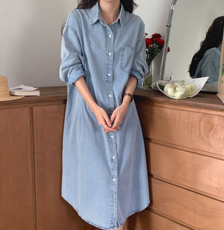 Turn-Down Collar Vintage Casual Maxi Dress