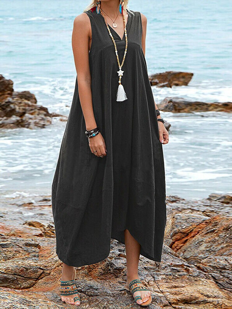 Casual Backless V-Neck Maxi Dress