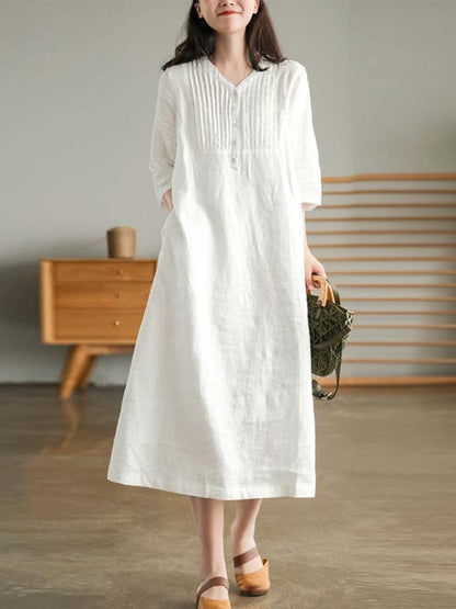 Cotton and Linen Midi Loose Dress