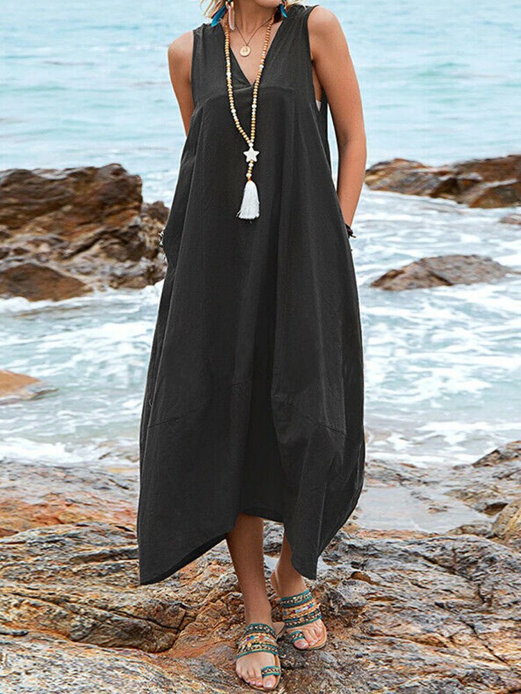 Casual Backless V-Neck Maxi Dress