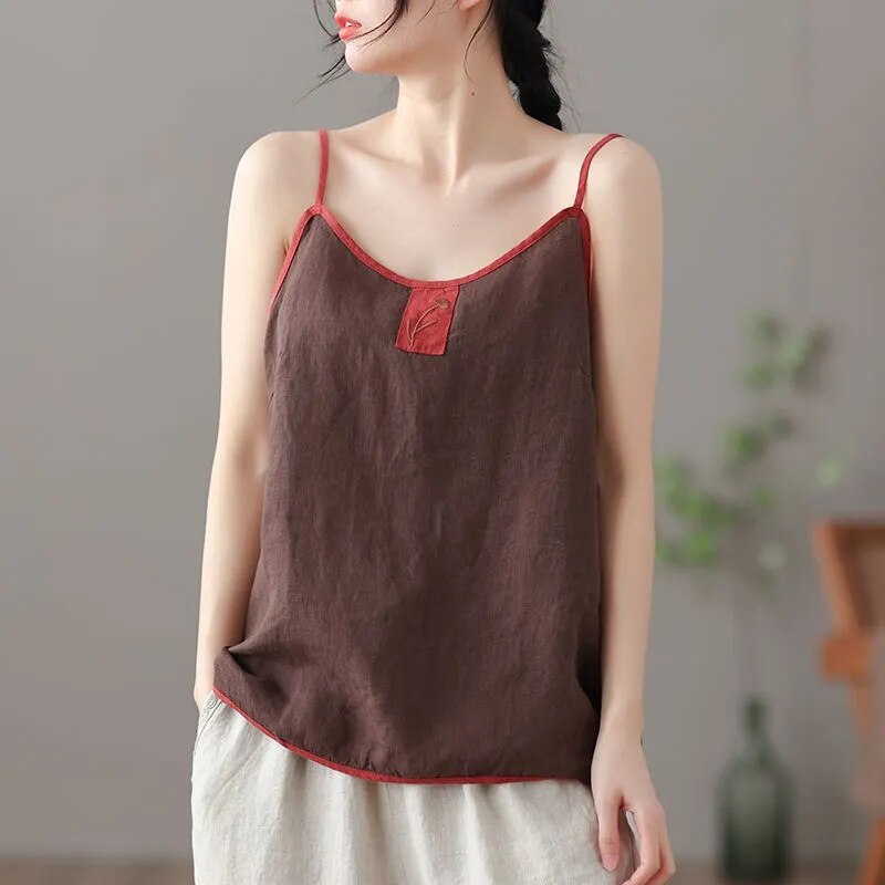 Women Sleeveless Tank Top with Embroidery