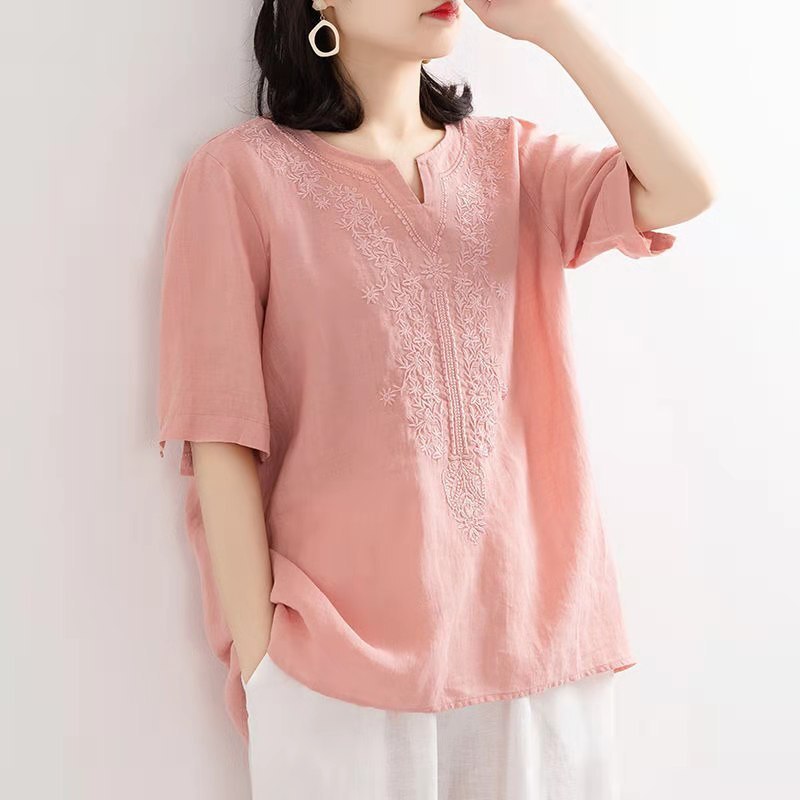 Embroidery Ethnic Style T-Shirt for Women