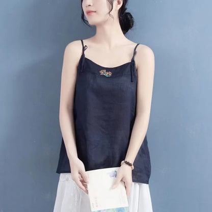 Embroidered Sleeveless Tank Top with V-Neck