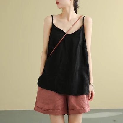 Embroidered Sleeveless Tank Top with V-Neck