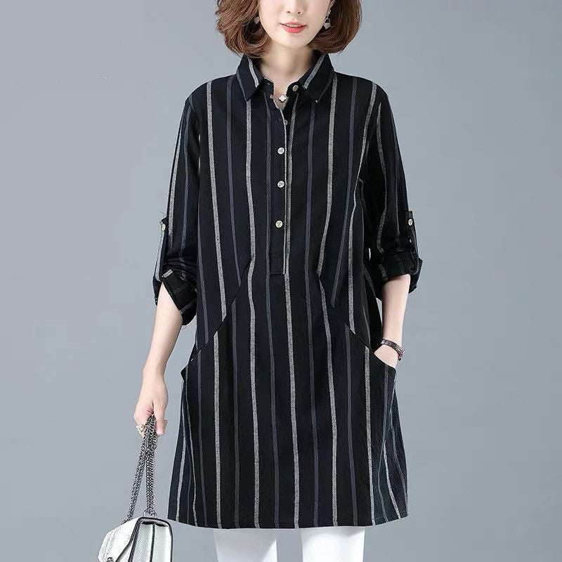 Mystic Whisper Casual Striped Blouse with Pockets