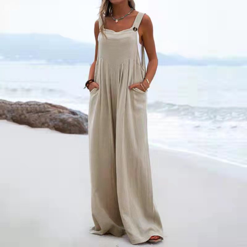 Sleeveless Beach Jumpsuit with Loose Pockets