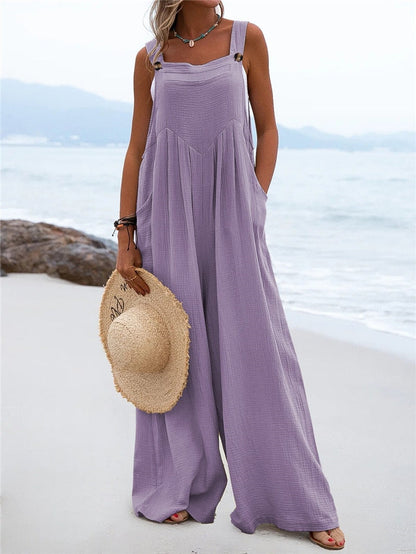 Sleeveless Beach Jumpsuit with Loose Pockets