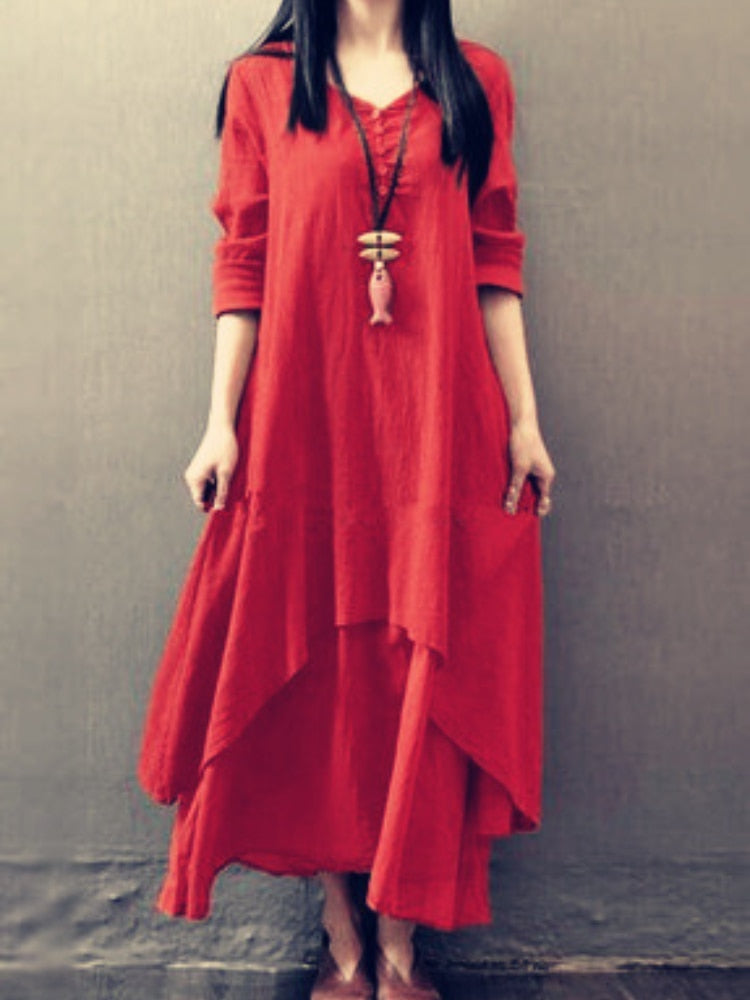 Elegant Casual Maxi Dress with Long-Sleeve