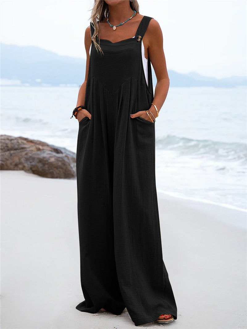 Sleeveless Beach Jumpsuit with Loose Pockets