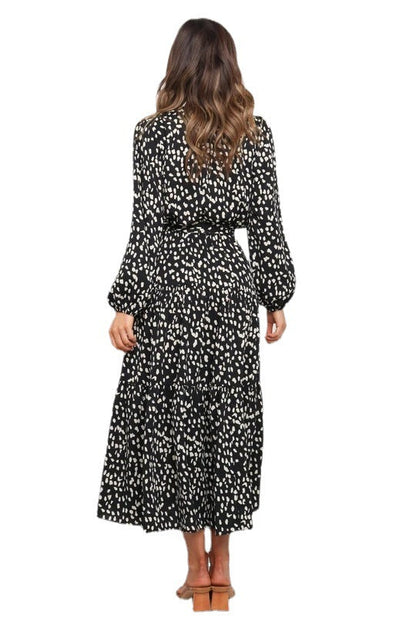 Long-Sleeve Leopard Print Dress with V-Neck