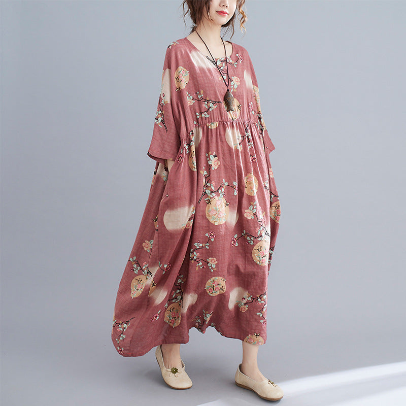 Round Neck Printed Loose Dress