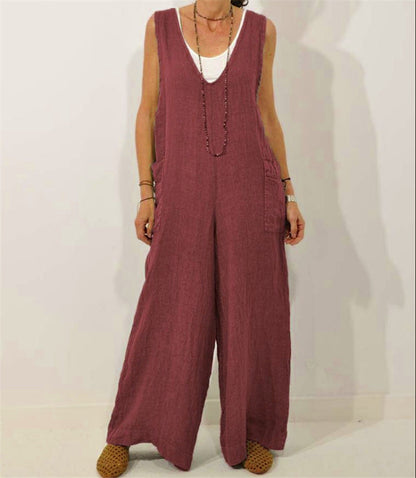 V-neck Cotton Jumper Jumpsuit