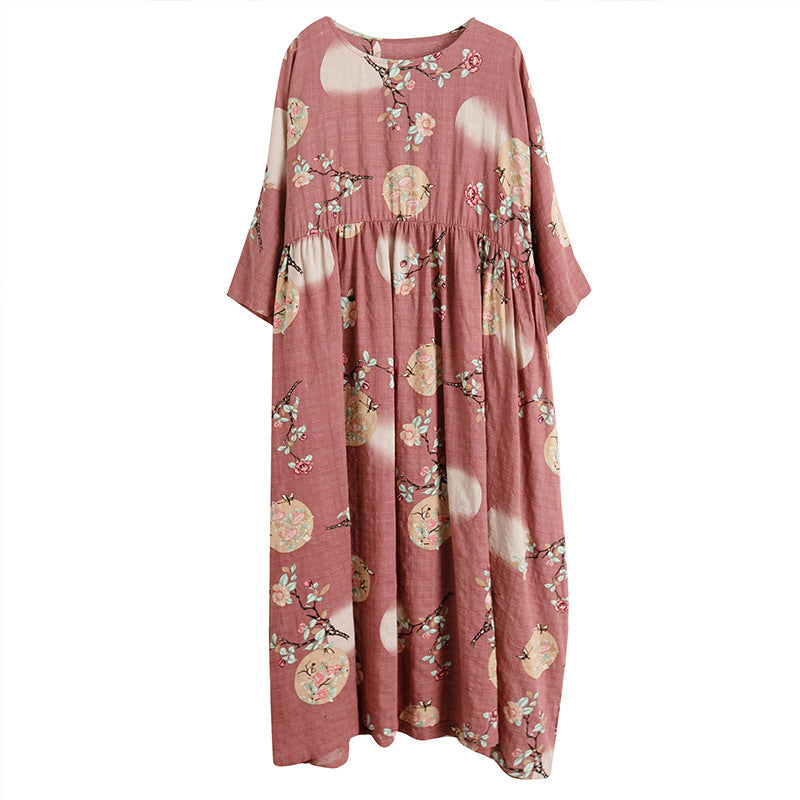 Round Neck Printed Loose Dress