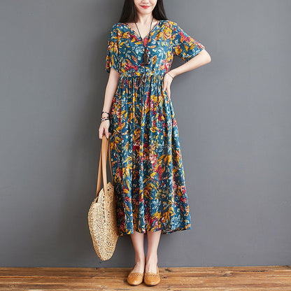 Floral Retro Short-Sleeved Dress