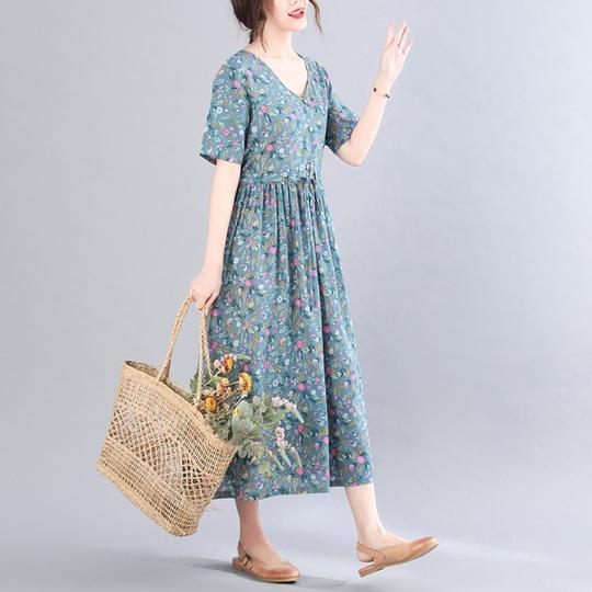 Floral Retro Short-Sleeved Dress