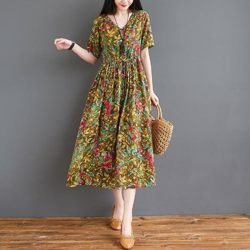 Floral Retro Short-Sleeved Dress