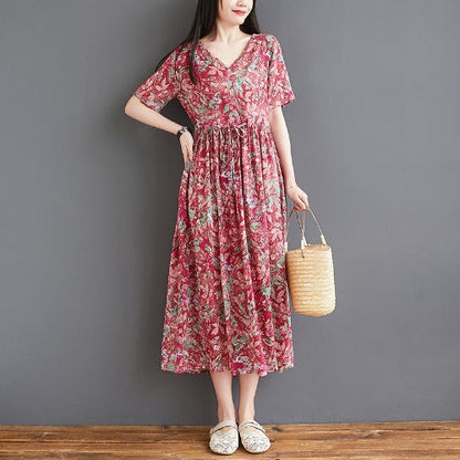 Floral Retro Short-Sleeved Dress